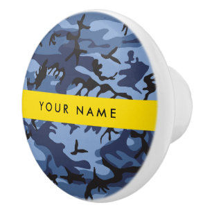 Bouton De Porte En Céramique Motif camouflage bleu marine Personnalisez votre n