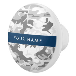 Bouton De Porte En Céramique Motif camouflage neige hivernale grise Personnalis