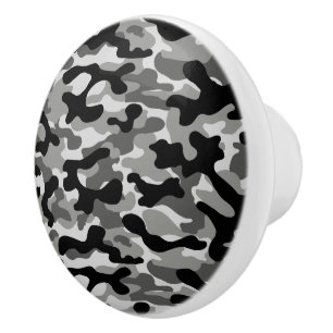 Bouton De Porte En Céramique Motif camouflage noir et blanc moderne