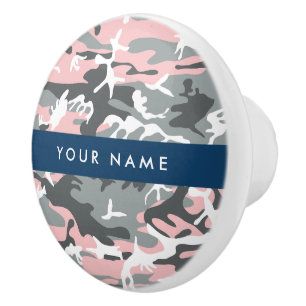 Bouton De Porte En Céramique Motif camouflage rose et gris Personnalisez votre