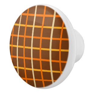 Bouton De Porte En Céramique Motif carreau d'automne en orange, vert et marron