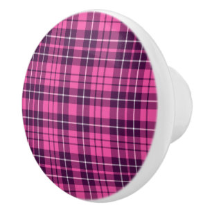 Bouton De Porte En Céramique Motif carreaux tartan rose moderne