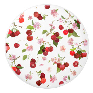 Bouton De Porte En Céramique Motif Cerise 1