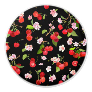 Bouton De Porte En Céramique Motif cerise 2