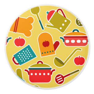 Bouton De Porte En Céramique Motif coloré des ustensiles de cuisine