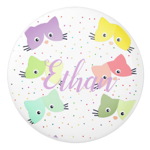 Bouton De Porte En Céramique Motif coloré Happy Kittens