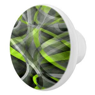 Bouton De Porte En Céramique Motif courbe gris et citron de style années 80