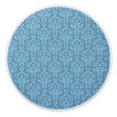 Bouton De Porte En Céramique Motif damassé bleu (Devant)