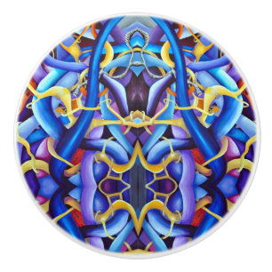 Bouton De Porte En Céramique Motif d'aquarelle Abstrait bleu contemporain