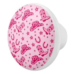 Bouton De Porte En Céramique Motif de bottes et chapeau western Cowgirl rose