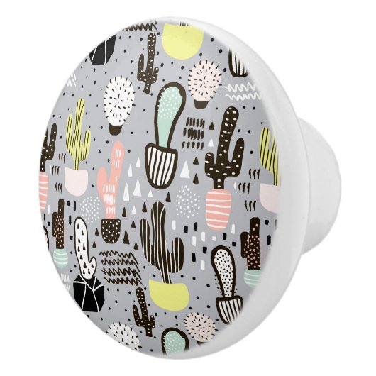 Bouton De Porte En Céramique Motif de cactus texturés à la main (Droite)