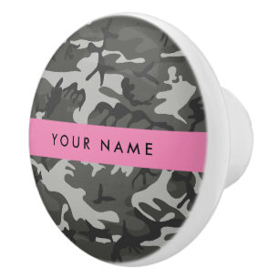 Bouton De Porte En Céramique Motif de camouflage gris, Votre nom, Personnaliser