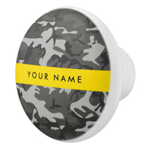 Bouton De Porte En Céramique Motif de camouflage gris, Votre nom, Personnaliser