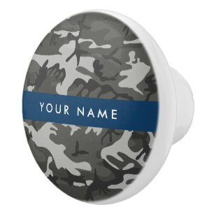 Bouton De Porte En Céramique Motif de camouflage gris, Votre nom, Personnaliser