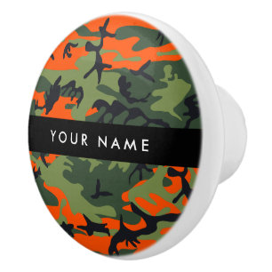 Bouton De Porte En Céramique Motif de camouflage orange, Votre nom, Personnalis