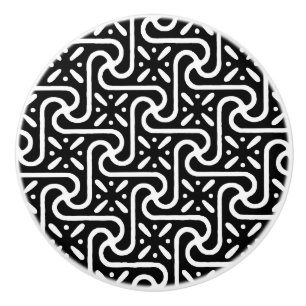 Bouton De Porte En Céramique Motif de carreaux égyptien, noir et blanc