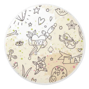 Bouton De Porte En Céramique Motif de concept de tatouage