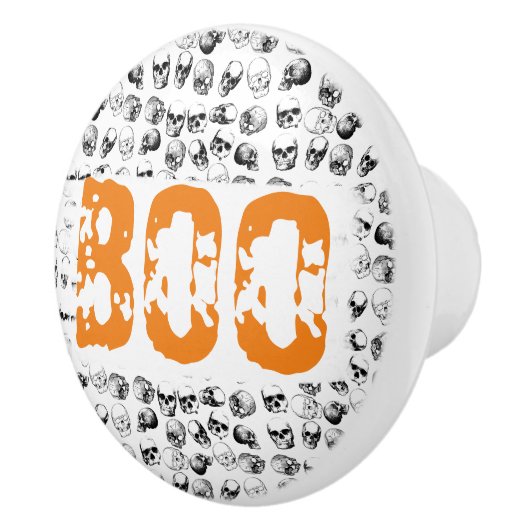 Bouton De Porte En Céramique Motif de crâne Éffrayant Orange Boo Halloween (Droite)