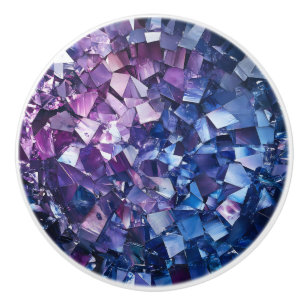 Bouton De Porte En Céramique Motif de cristaux bleu violet