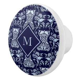 Bouton De Porte En Céramique Motif de Damas de Corse Florale
