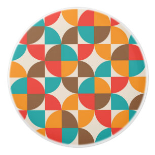 Bouton De Porte En Céramique Motif de demi-cercles colorés du milieu du siècle