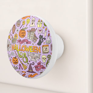 Bouton De Porte En Céramique Motif de doodle Halloween mignon