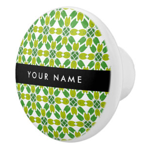 Bouton De Porte En Céramique Motif de feuille, feuilles vertes, votre nom