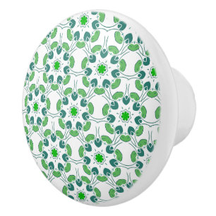 Bouton De Porte En Céramique Motif de feuille, motif de feuilles, feuilles vert