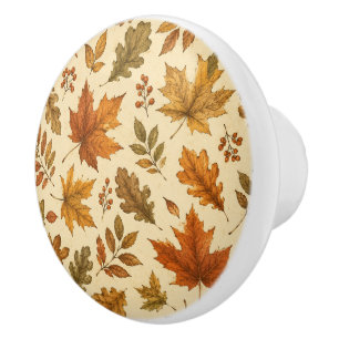 Bouton De Porte En Céramique Motif de feuilles d'automne Feuillage d'automne