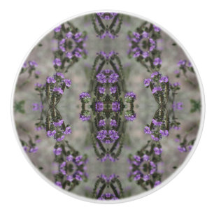 Bouton De Porte En Céramique Motif de fleur sauvage Héliotrope à sel pourpre