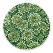 Bouton De Porte En Céramique Motif de fleurs vert Chrysanthemum (Devant)