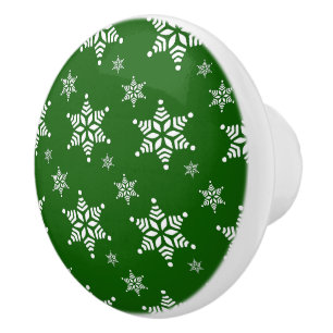 Bouton De Porte En Céramique Motif de flocon de neige, Flakes blancs, Neige, Ve