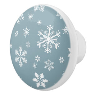 Bouton De Porte En Céramique Motif de flocon de neige, flocons blancs, neige, g