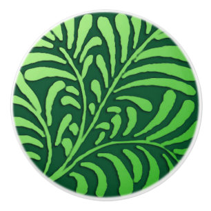 Bouton De Porte En Céramique Motif de fougères Art déco - tons verts