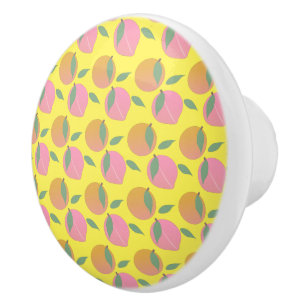 Bouton De Porte En Céramique Motif de fruit orange pêche mignon rose