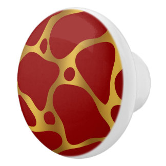 Bouton De Porte En Céramique Motif de girafe abstraite rouge et or