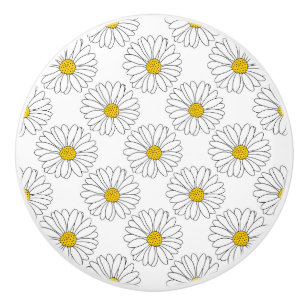 Bouton De Porte En Céramique Motif de la marguerite blanche jaune