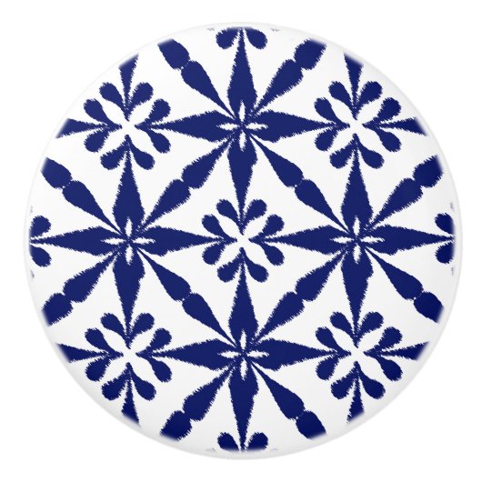 Bouton De Porte En Céramique Motif de l'Ikat Star - Navy Blue and White (Devant)
