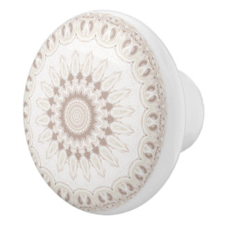 Bouton De Porte En Céramique Motif de mandala beige et crème