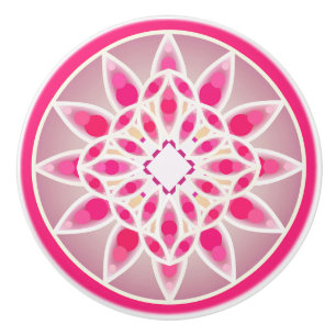 Bouton De Porte En Céramique Motif de mandala dans le rose, le blanc et le gris