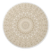 Bouton De Porte En Céramique Motif de mandala d'ornement kaki et blanc (Devant)