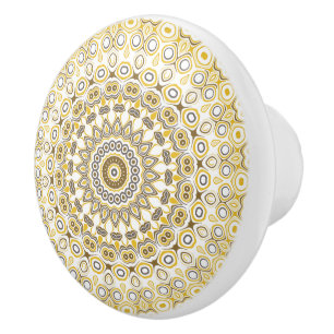 Bouton De Porte En Céramique Motif de mandala jaune doré