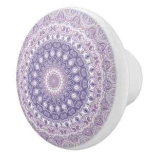 Bouton De Porte En Céramique Motif de mandala lavande et lilas