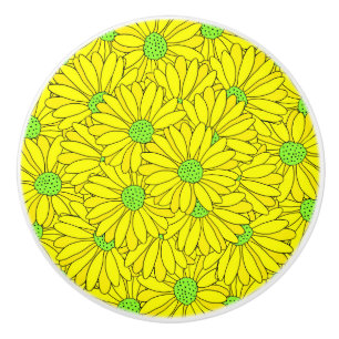 Bouton De Porte En Céramique Motif de marguerite Abstrait jaune et vert