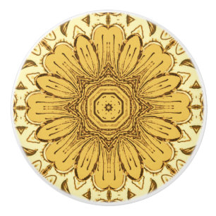 Bouton De Porte En Céramique Motif de marguerite géométrique en Or de moutarde