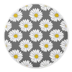 Bouton De Porte En Céramique Motif de marguerite gris jaune blanc