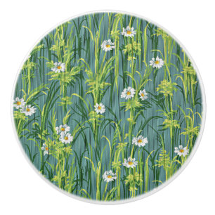 Bouton De Porte En Céramique Motif de marguerite, motif vert,