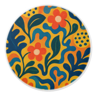 Bouton De Porte En Céramique Motif de motif de collage de jardin rétro amusant