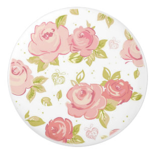 Bouton De Porte En Céramique Motif de papier peint d'élégance des roses roses
