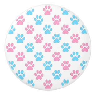 Bouton De Porte En Céramique Motif de pattes pour bébé rose et bleu
